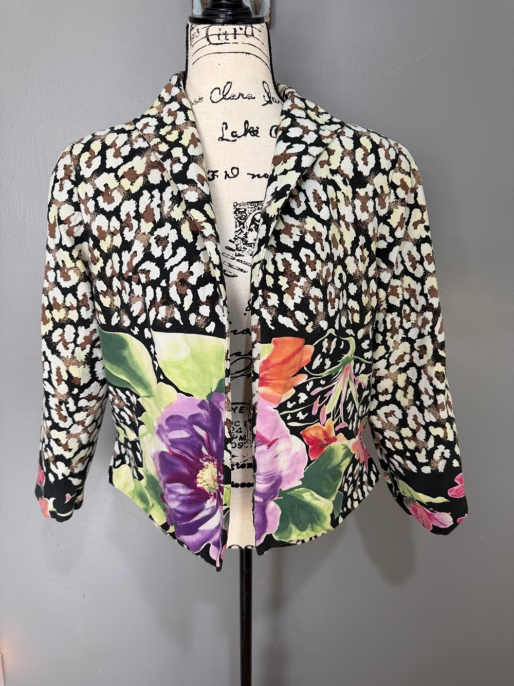 Silk Club Collection Floral Leopard Print Jacket - Cream, Black, Brown